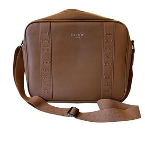 Ted Baker London Tan Brown Embossed Crossbody Messenger Laptop Bag Faux Leather